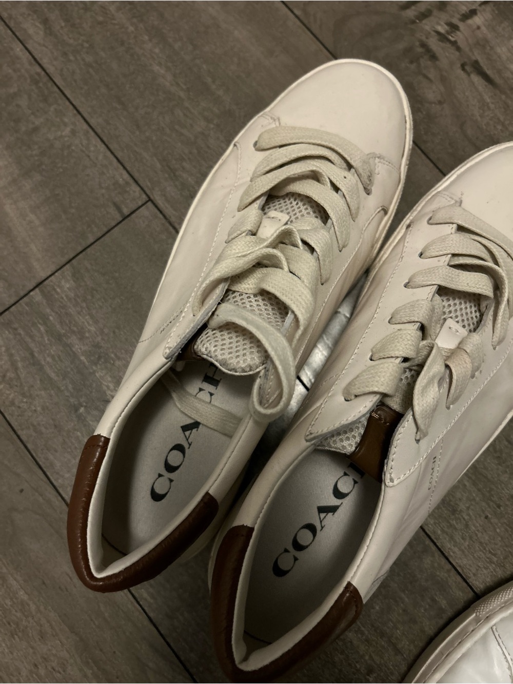 Coach White and Brown Leather Low Top AND Banana Republic all white low Sneakers - Picture 6 of 11